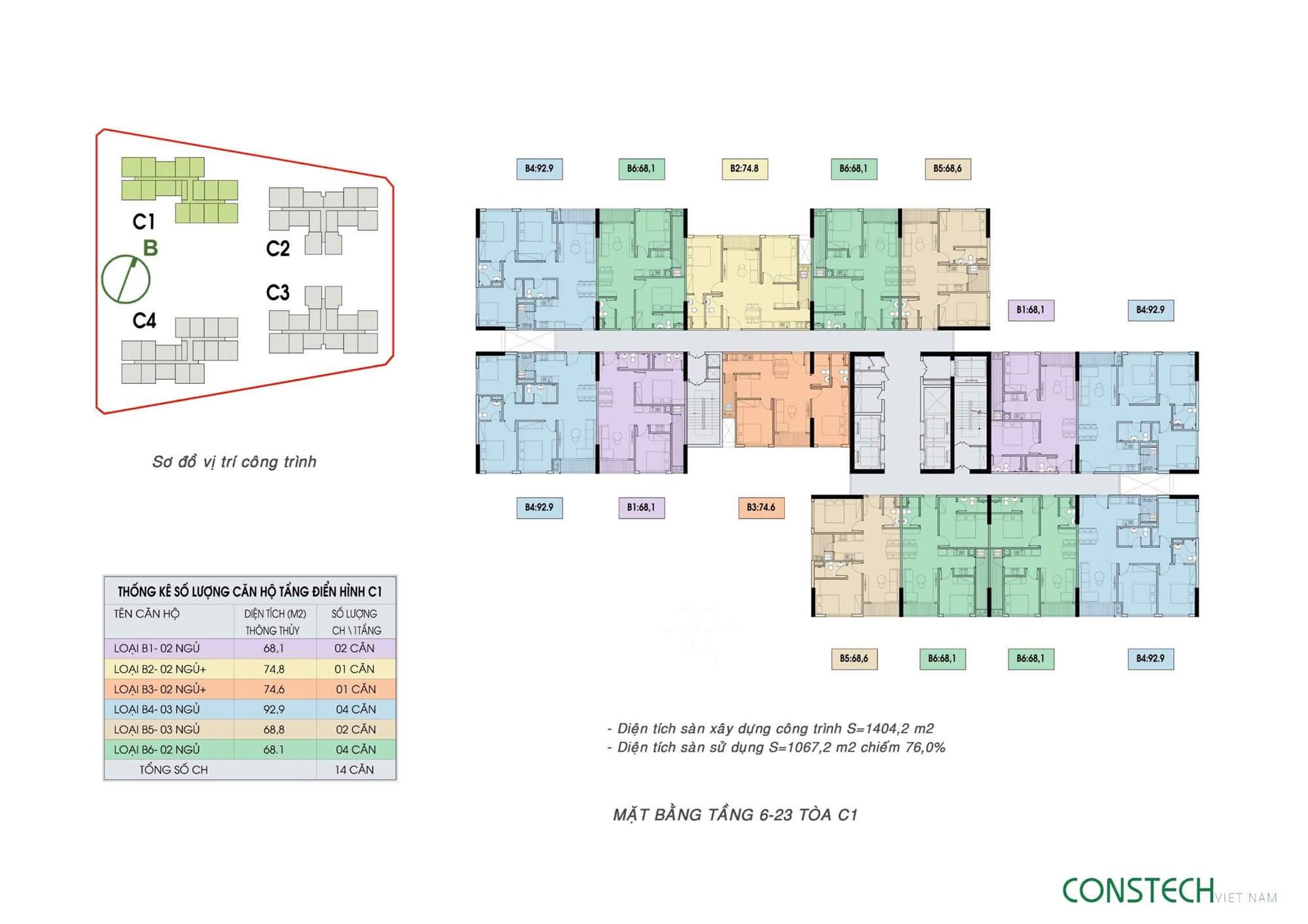 Mặt bằng tầng điển hình C1 dự án An Bình Homeland