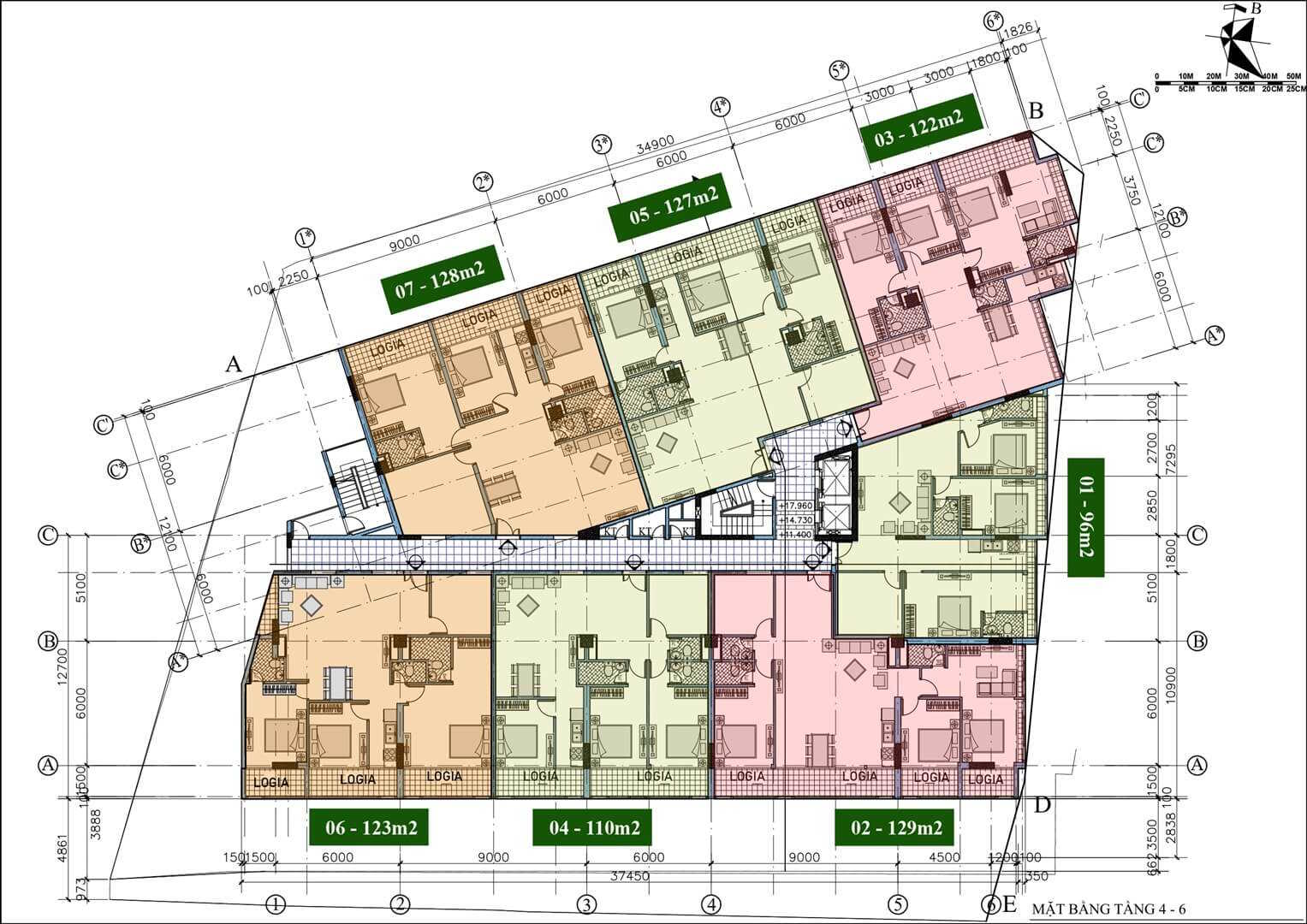 Mặt bằng tầng 4-6 dự án The One Complex số 1 Định Công