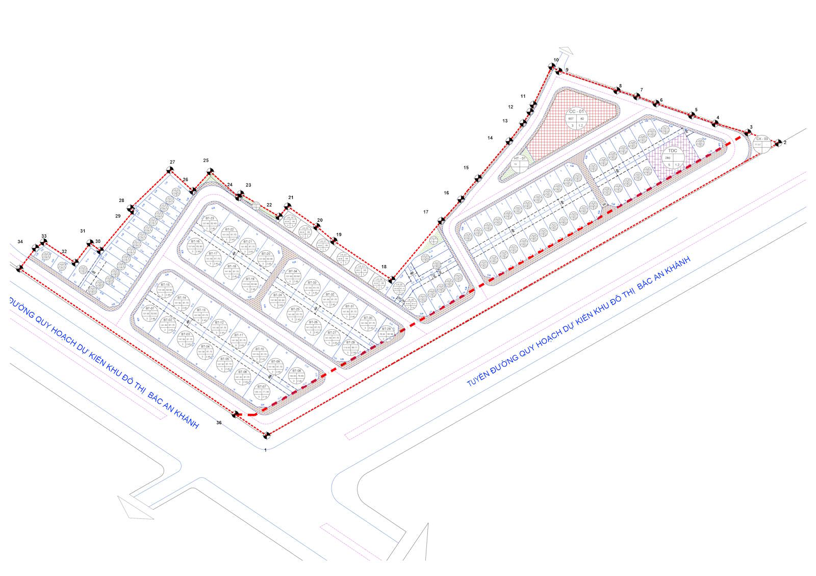 Mặt bằng chi tiết An Khánh Economy - quy hoạch liền kề biệt thự HANDI Lô X6 Hoài Đức Hà Nội