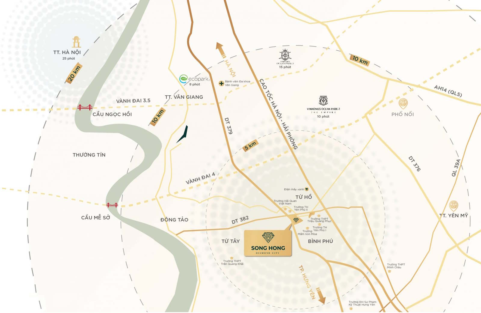 Vị trí dự án biệt thự liền kề shophouse Sông Hồng Diamond City Hưng Yên