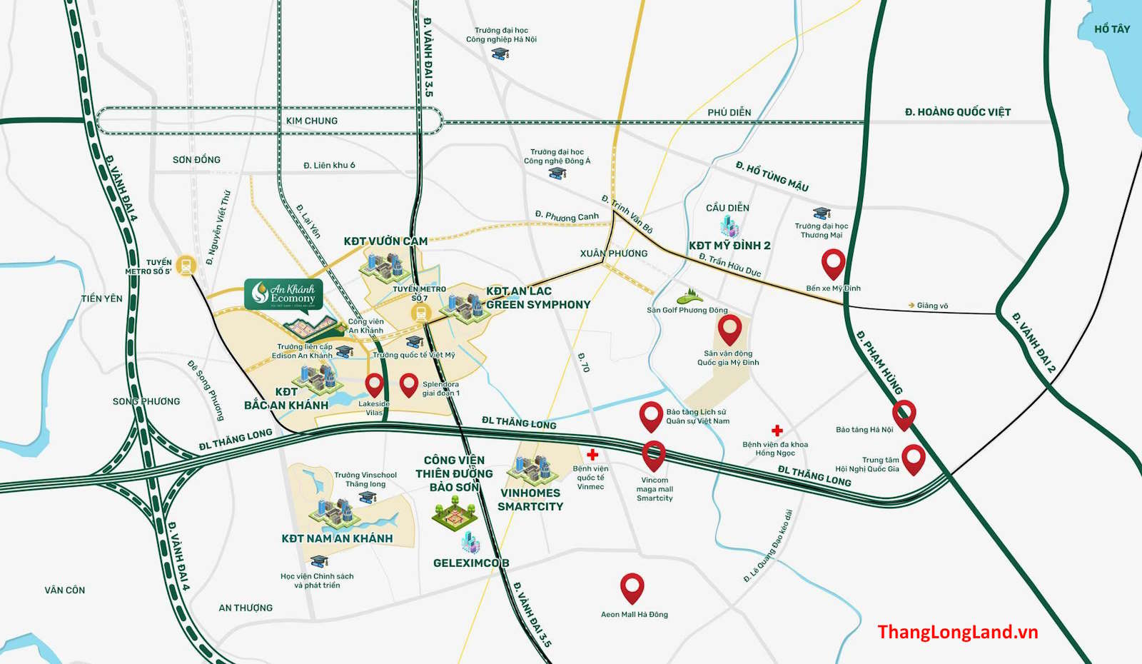 Vị trí An Khánh Economy - đối diện Trường Edison, kết nối Vành đai 3.5 và 4 khu Tây Hà Nội