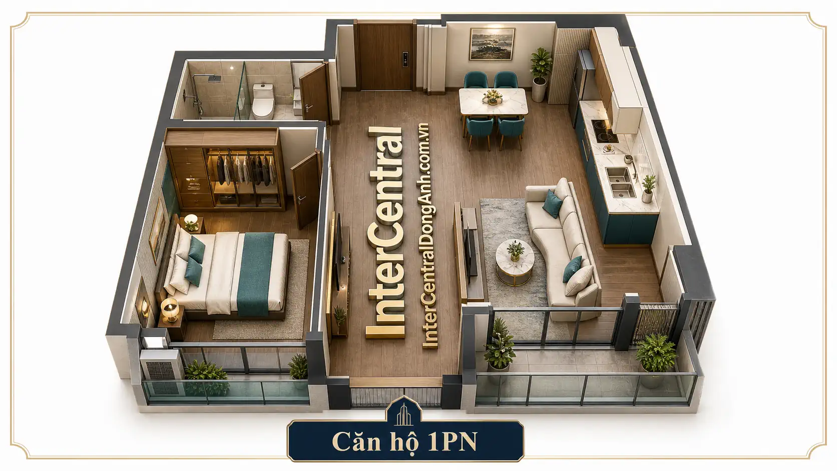 Mặt bằng thiết kế căn 1 ngủ chung cư The Bank InterCentral Đông Anh