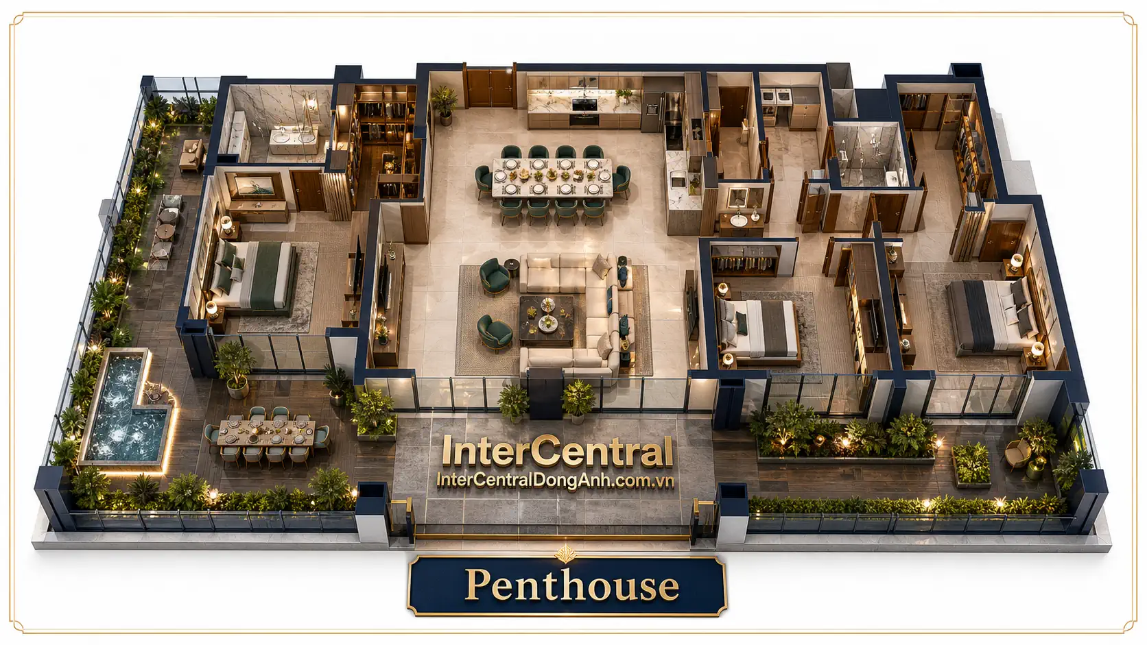 Mặt bằng thiết kế căn Penthouse chung cư The Bank InterCentral Đông Anh