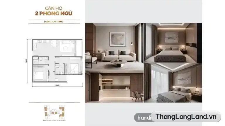 Handico Sunshine New Hanoi – Thiết kế căn hộ 2 phòng ngủ