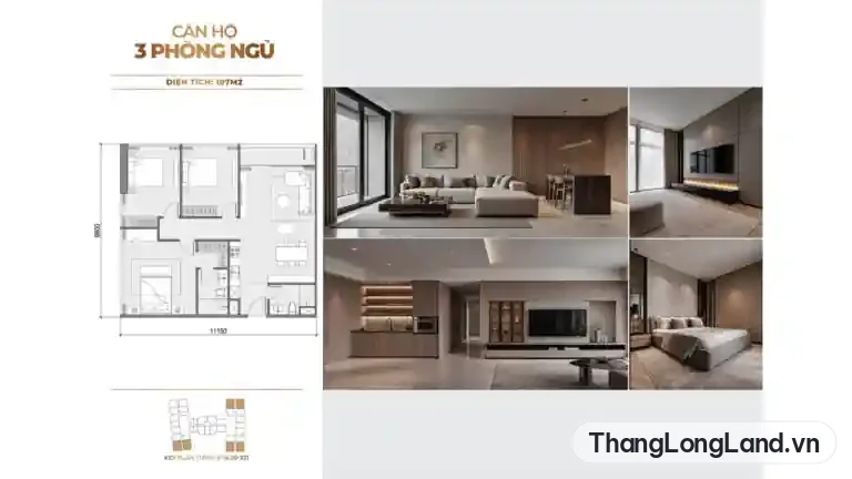 Handico Sunshine New Hanoi – Thiết kế căn hộ 3 phòng ngủ