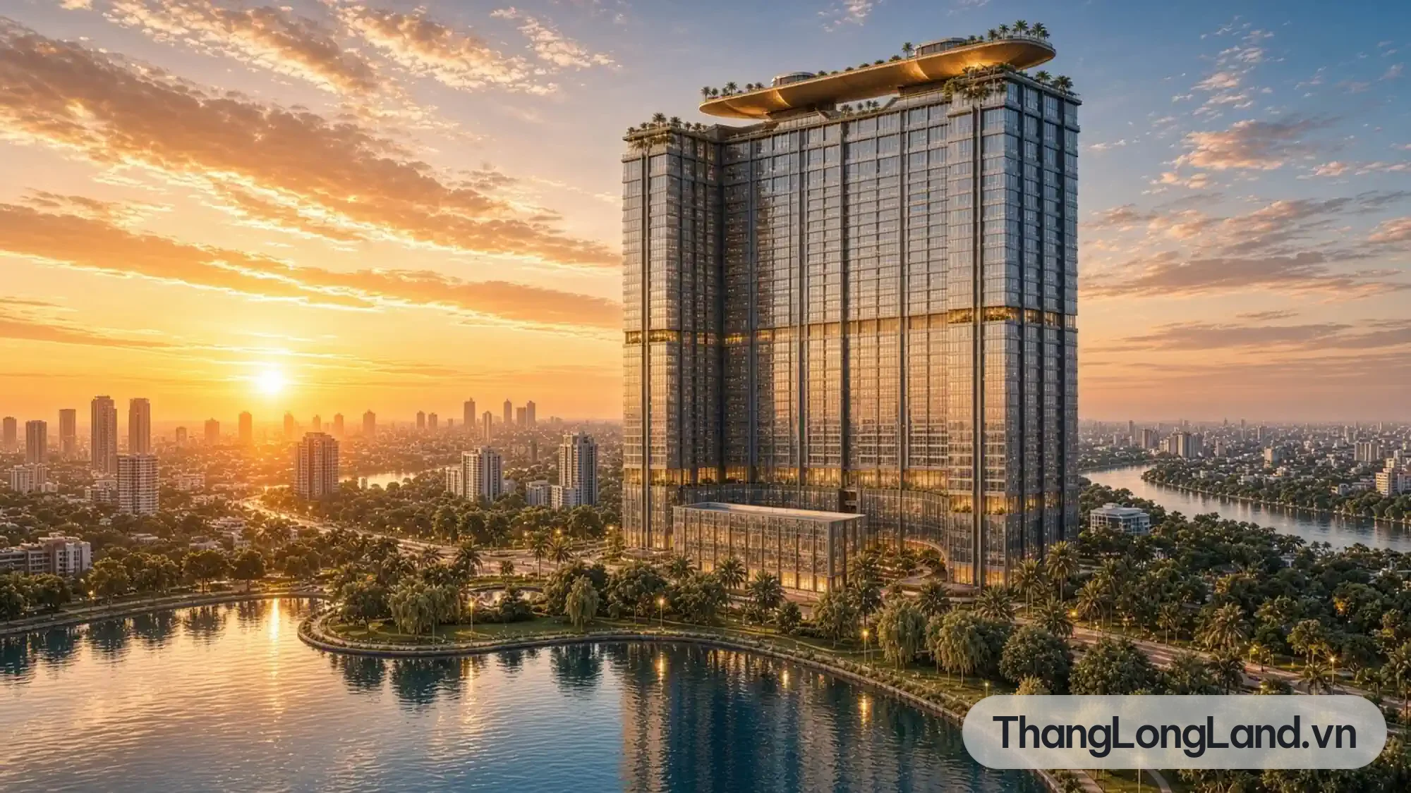 Phối cảnh mặt đứng tháp kính và mái kiến trúc NobleX Starlake Crown
