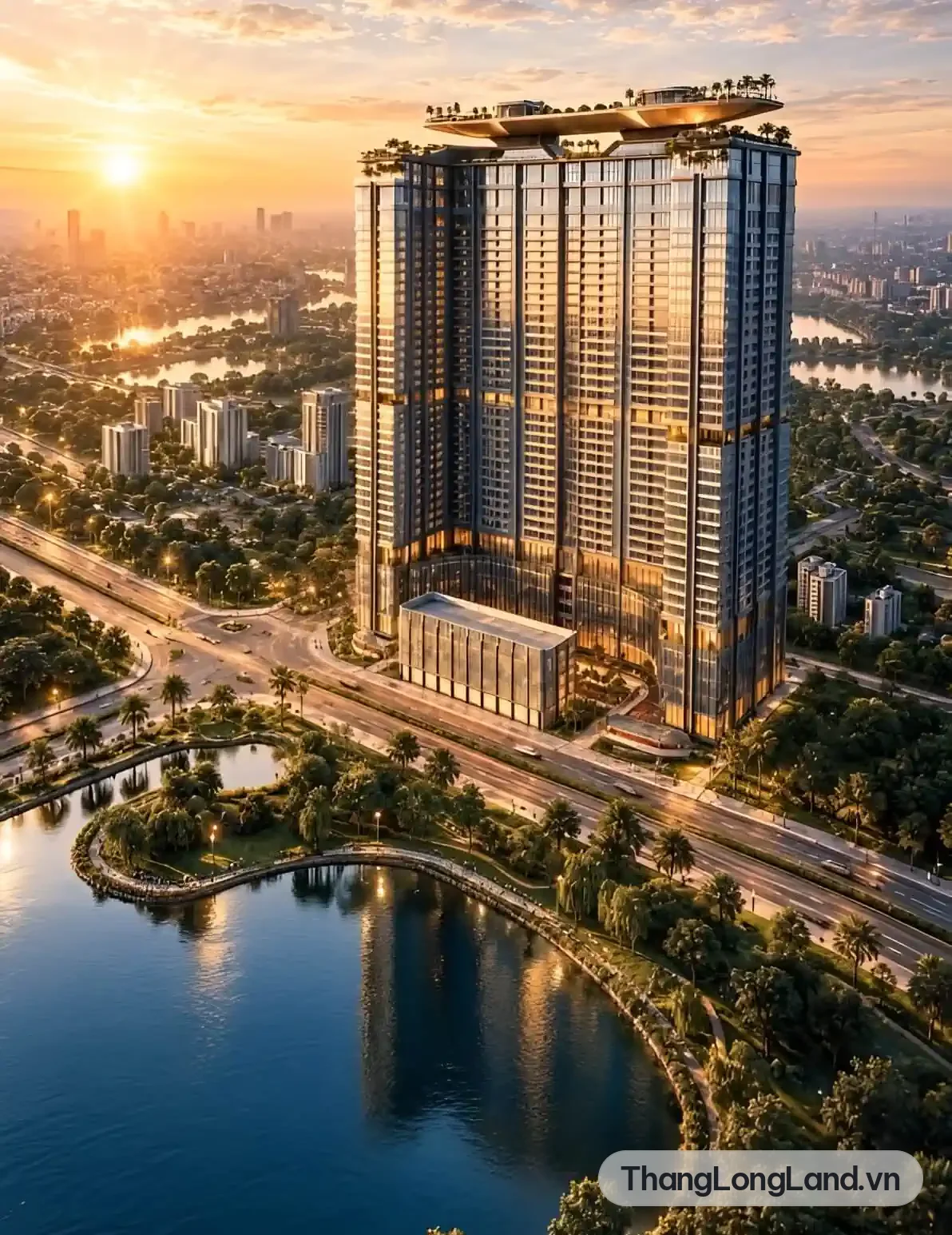 Phối cảnh NobleX Starlake Crown nhìn về không gian cảnh quan Tây Hồ Tây