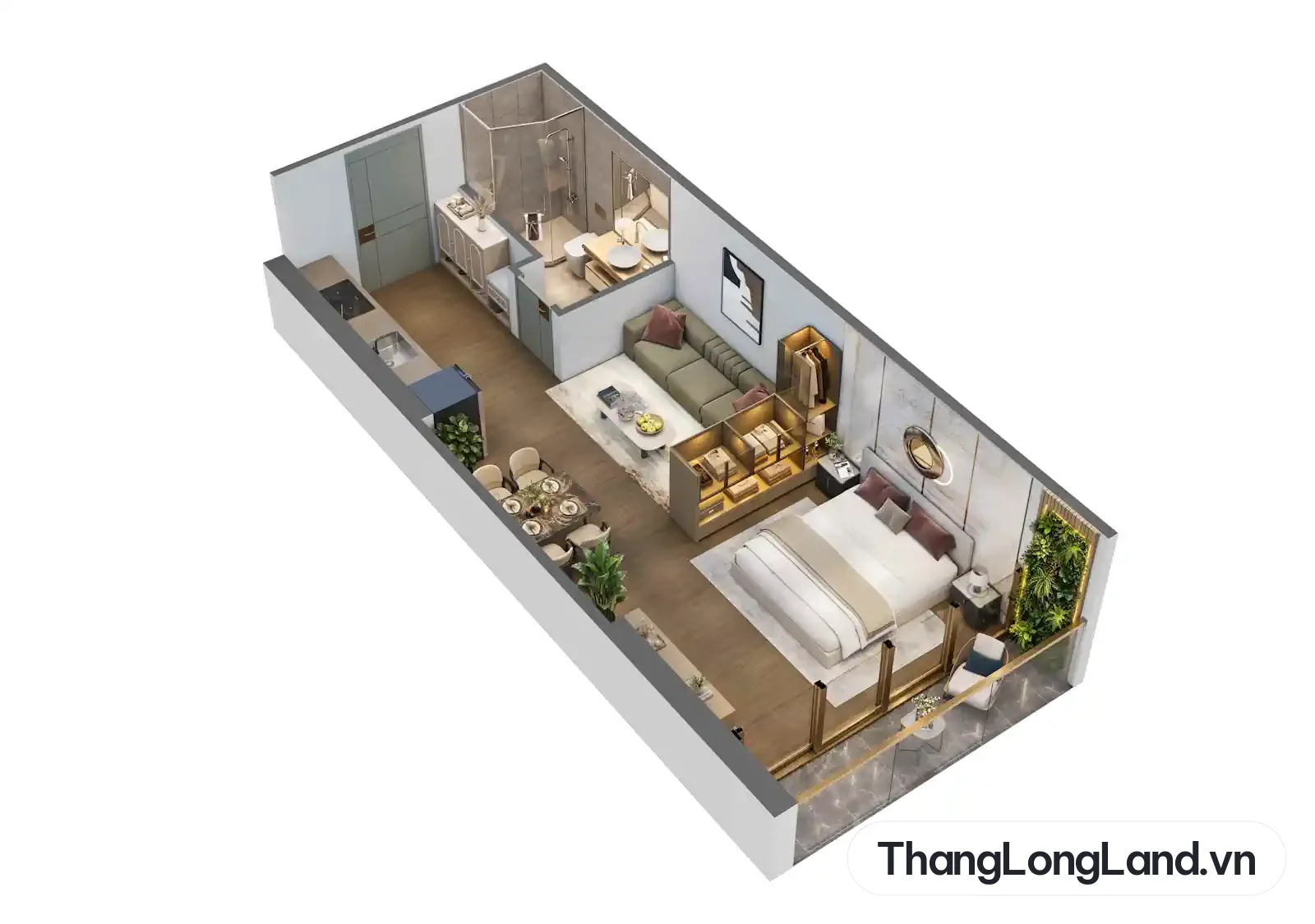 Hình minh họa căn hộ 1 phòng ngủ NobleX Starlake Crown